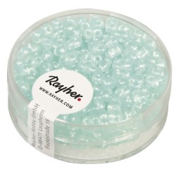 Margele pereche din sticla cu doua orificii, mint green, 2,5x5mm, transp.w.pearl glimme