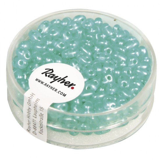 Margele pereche din sticla cu doua orificii, sea aqua, 2,5x5mm, transp.w.pearl glimmer,