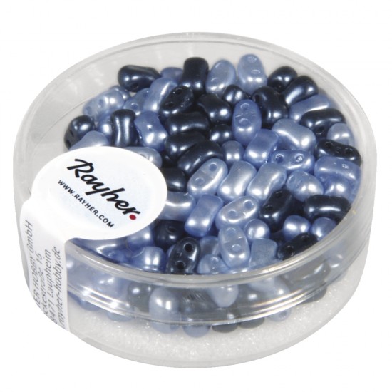 Rocailles with double hole mix waxed, blue, 3x5mm, box 12g