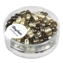 Rocailles with double hole mix waxed, brown, 3x5mm, box 12g Rocailles with double hole mix waxed, brown, 3x5mm, box 12g