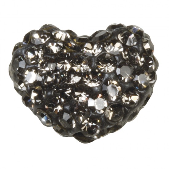 Margele Shamballa Heart, anthracite, 1.6x1.2cm, bag 1pc