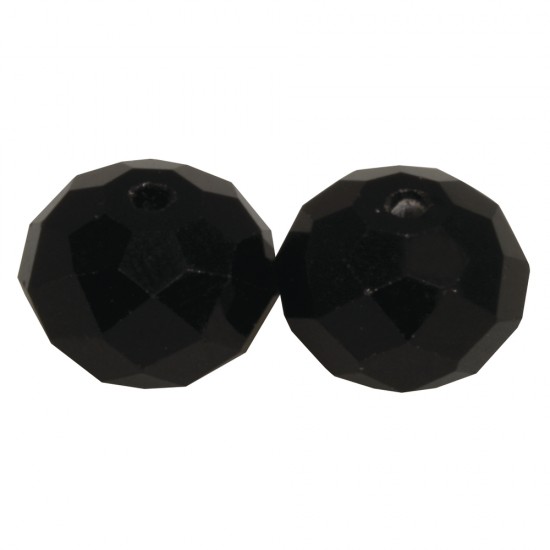 Glass polished bead Round, negru, 12x10mm