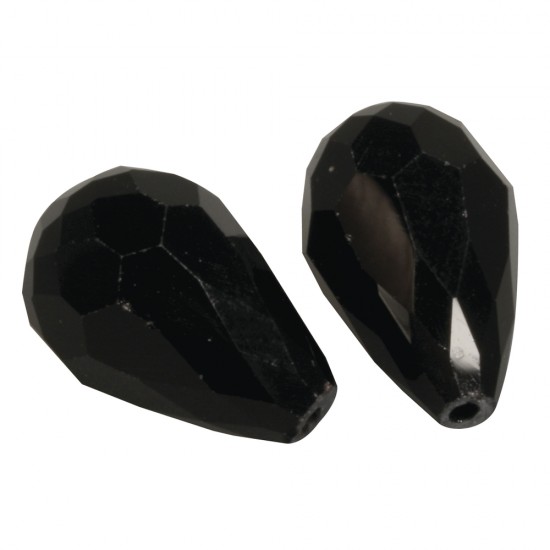 Glass Polished bead Drops, negru, 18x12mm