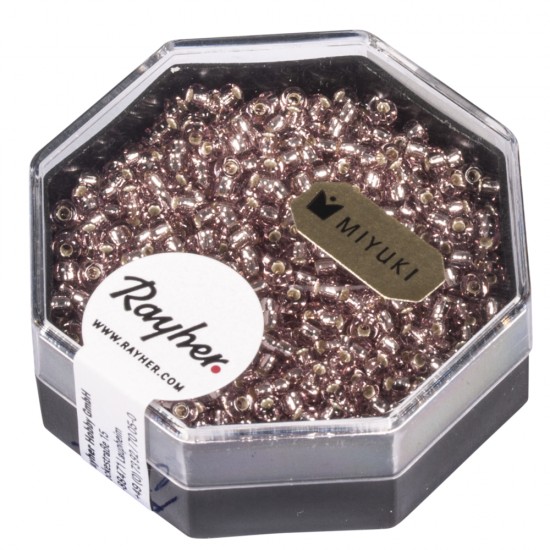 Premium-Rocailles, 2,2 mm o, rose chiffon, box 12g, with argintiu inlet