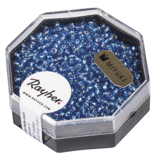 Premium-Rocailles, 2,2 mm o, azure, box 12g, with argintiu inlet