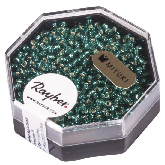 Premium-Rocailles, 2,2 mm o, lagoon, box 12g, with argintiu inlet