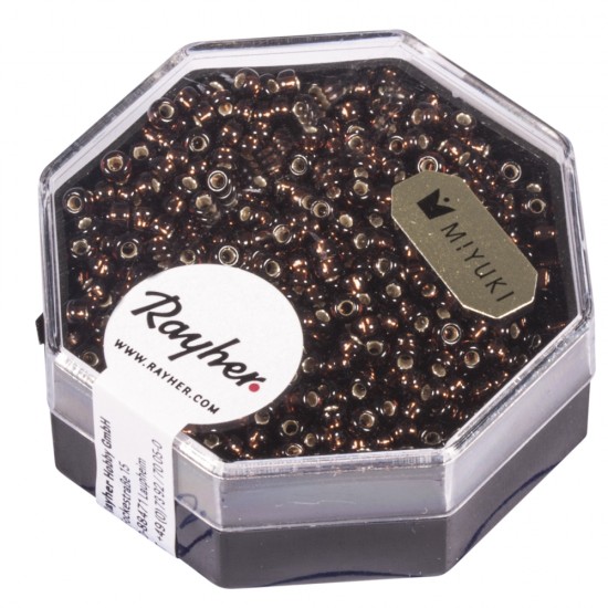 Premium-Rocailles, 2,2 mm o, mocca, box 12g, with argintiu inlet