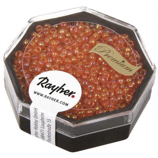 Premium-Rocailles, 2,2 mm o, capri portocaliu, transparent Rainbow, box 8g