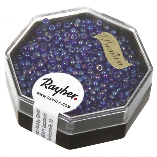 Premium-Rocailles, 2,2 mm o, ultramarine, transparent Rainbow, box 8g