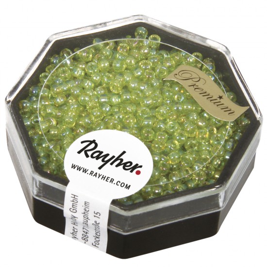 Premium-Rocailles, 2,2 mm o, apple green, transparent Rainbow, box 8g