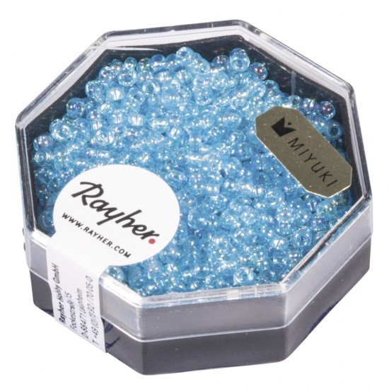 Premium-Rocailles, 2,2 mm o, aquamarine, transparent Rainbow, box 8g