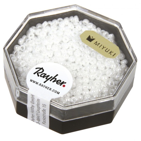 Premium-Rocailles, 2,2 mm o, alabaster alb, opaque lustrous, box 8g