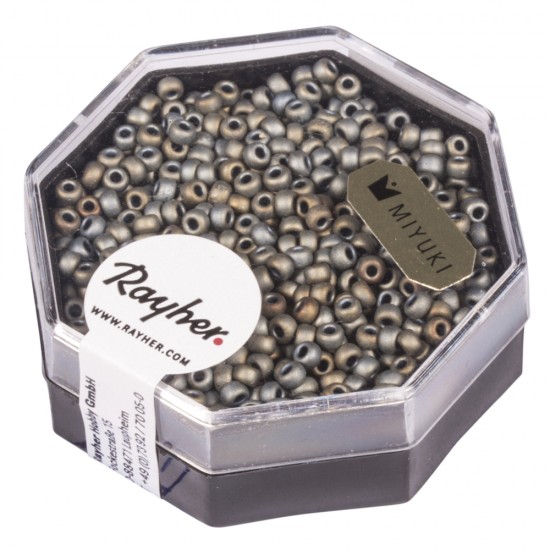 Premium-Rocailles, 2,2 mm o, smoke topaz, metallic frosted, box 6g