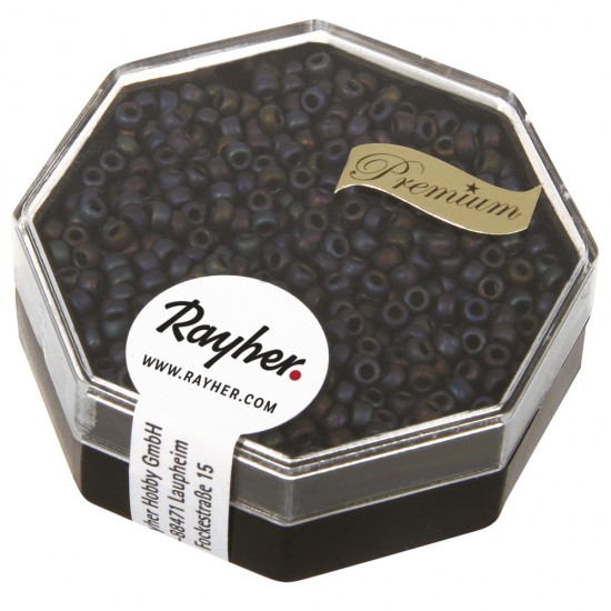 Premium-Rocailles, 2,2 mm o, dark grey, metallic frosted, box 6g