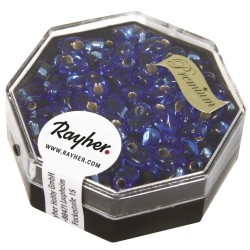 Margele Magatama,  longish, royal blue, 4x7 mm, argintiu inlet, box 9g