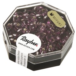 Margele Magatama,  longish, amethyst, 4x7 mm, argintiu inlet, box 9g