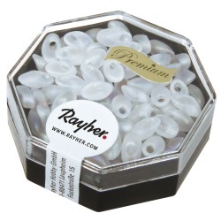 Margele Magatama, longish, alabaster alb, 4x7 mm, trans., frost, rainbow,