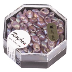 Margele Magatama, longish, amethyst, 4x7 mm, trans., frost, rainbow, box 9g