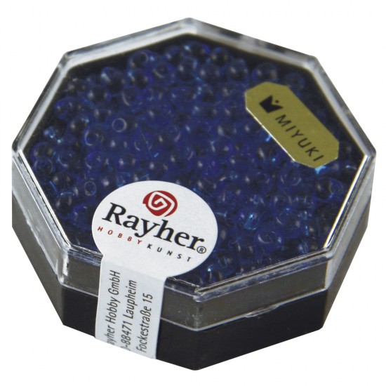 Margele picatura Miyuki, 3,4mm o, royal blue, box 12g, transparent, box