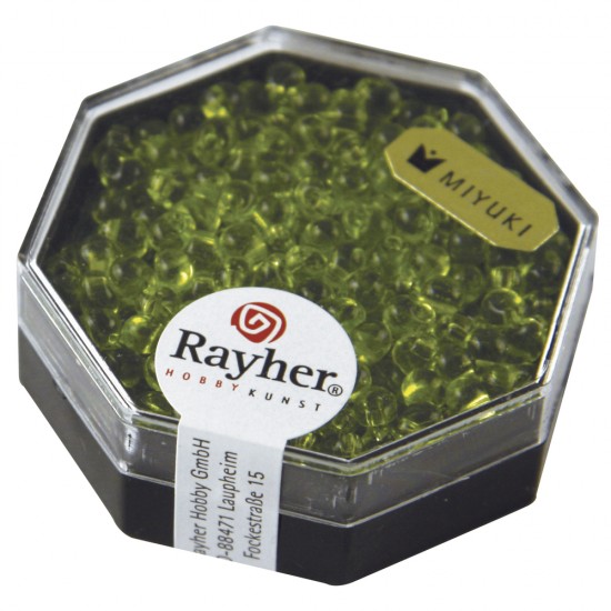 Margele picatura Miyuki, 3,4mm o, apple green, box 12g, transparent, box