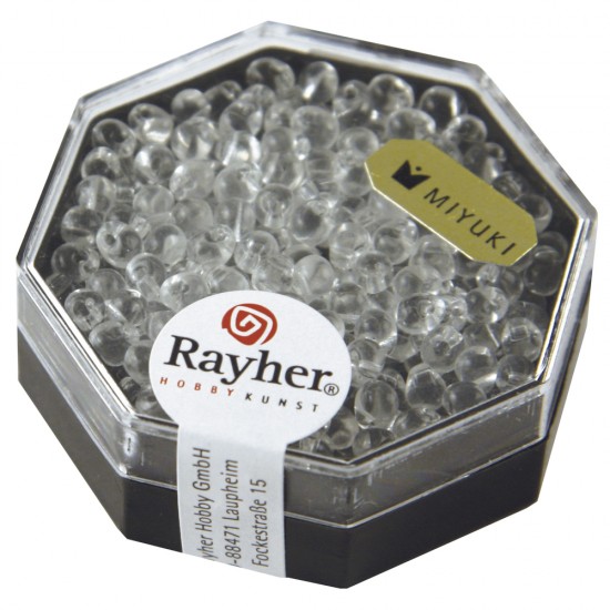 Margele picatura Miyuki, 3,4mm o, rock crystal, box 12g, transparent, box