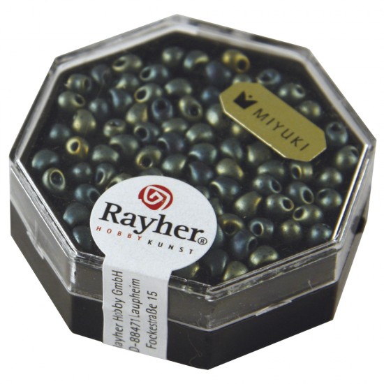 Margele picatura Miyuki, 3,4mm o, emerald, box 4g, metallic, frosted, box