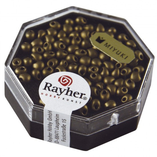 Margele picatura Miyuki, 3,4mm o, copper gold, box 4g, metallic, frosted, box