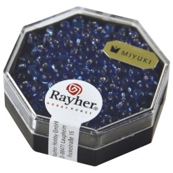 Margele picatura Miyuki,3,4mm o, royal blue, box 8g, transp., argintiu inlet,box