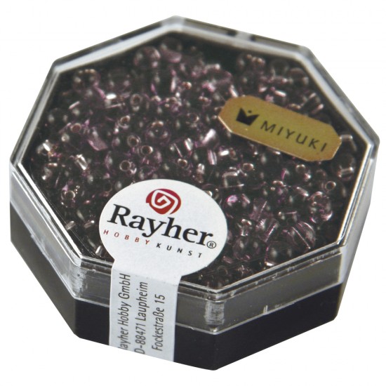 Margele picatura Miyuki,3,4mm o, amethyst, box 8g, transp., argintiu inlet,box