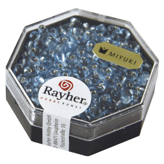 Margele picatura Miyuki,3,4mm o, aquamarine, box 8g, transp., argintiu inlet,box