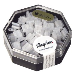 Margele Miyuki Tila cu 2 orificii  o0.8mm, alabaster alb, 5x5x1.9mm, transp