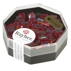 Miyuki-bead Tila, w. double hole o 0,8mm, cherry, 6g, 5x5x1.9mm, transp.,