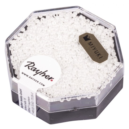 Premium-Rocailles, 1,5mm o, alabaster alb, opaque, lustrous, box 5g