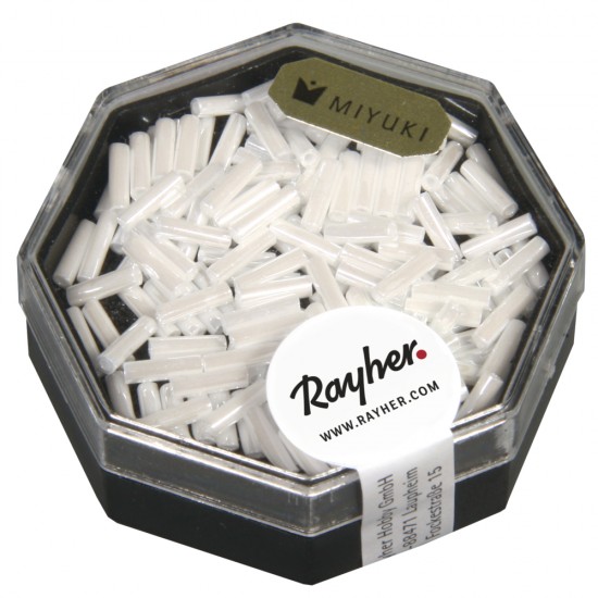 Margele Rayher din sticla Miyuki , alb, 6x1,7mm, opaque-lustrous, box 8g