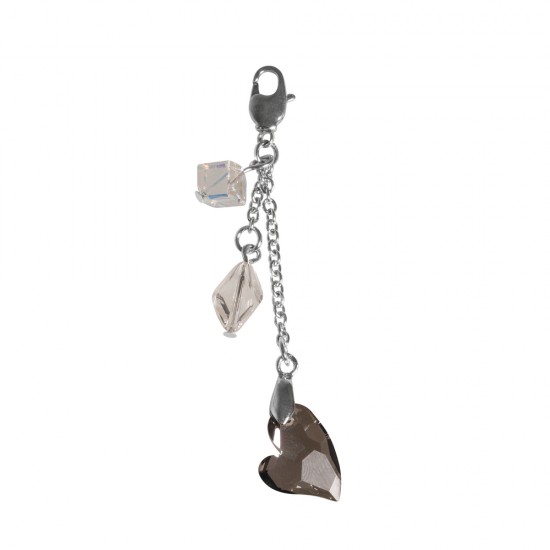 CK crystal key fob   Cool Heart  , steel grey, 7.5cm, with snap link, tab