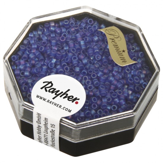 Delica-Rocailles, 1,6 mm o, royal blue, box 8g, transparent, matt,Rainbow