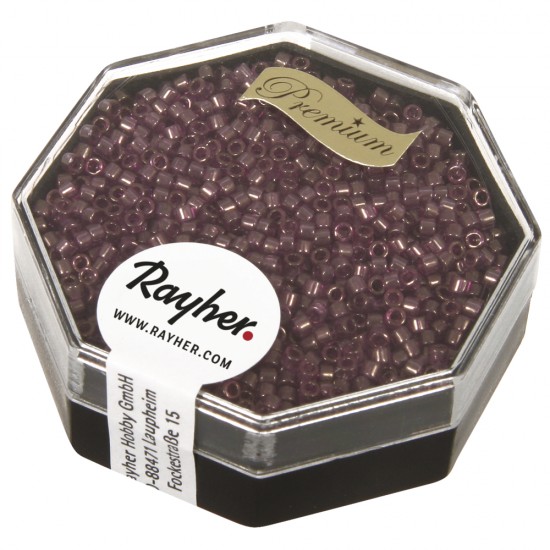 Delica-Rocailles, 1,6 mm o , purple bright, box 6g, transparent Rainbow