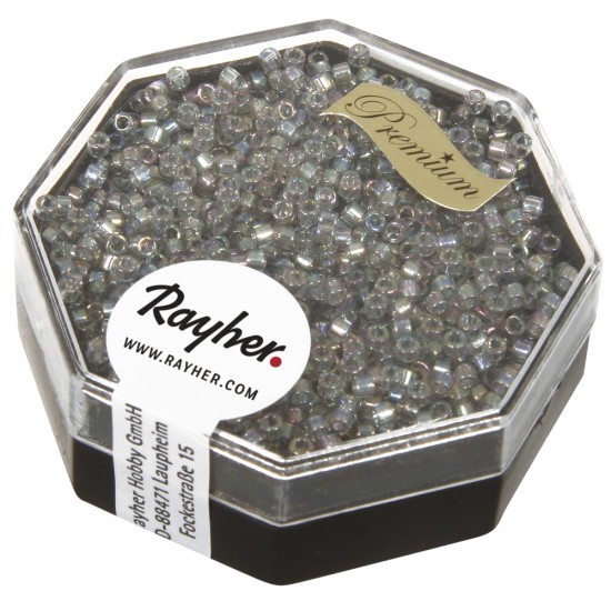 Delica-Rocailles, 1,6 mm o , argintiu grey, box 6g, transparent Rainbow
