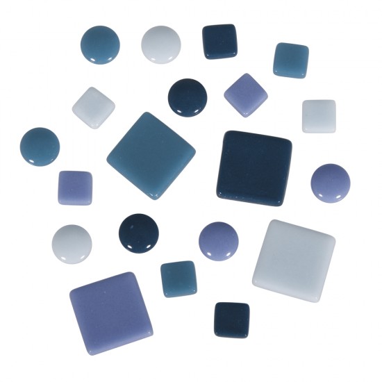 Tessera mix (approx. 395 pcs), blue tones, 10x10mm, 20x20mm, o 12mm