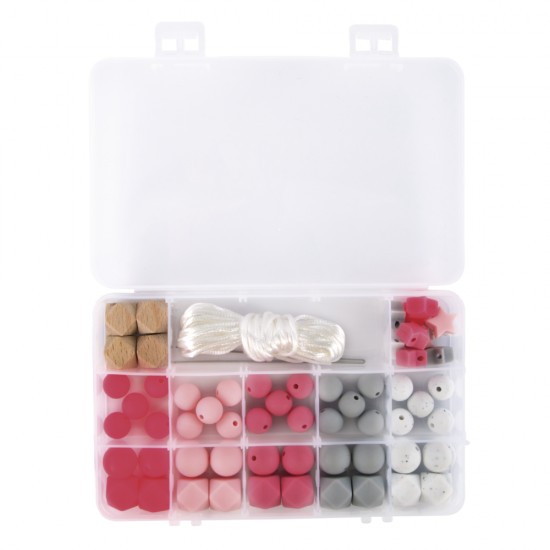 Margele de silicon box, pale-roz, 61-piece, incl.thread string, box