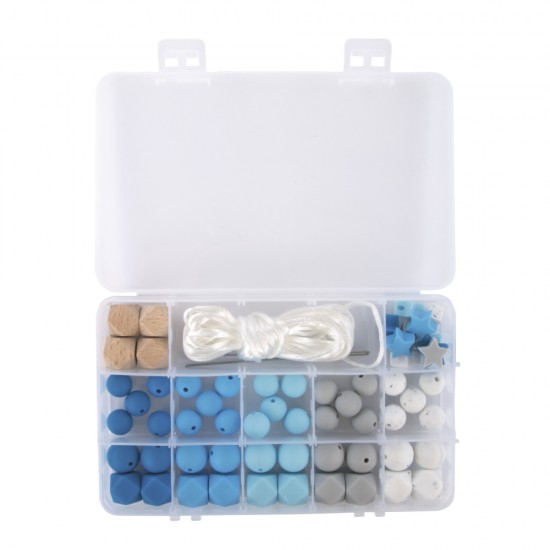 Margele de silicon box, albastru deschis, 61-piece, incl.thread string, box