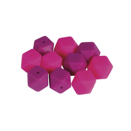 Margele silicon Hexagon, 14 mm, roz shades,10/set