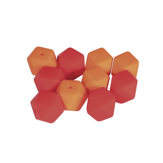 Margele silicon Hexagon, 14 mm, rosu shades, 10/set