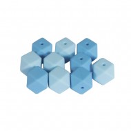 Margele silicon Hexagon, 14 mm, albastru deschis, 10/set