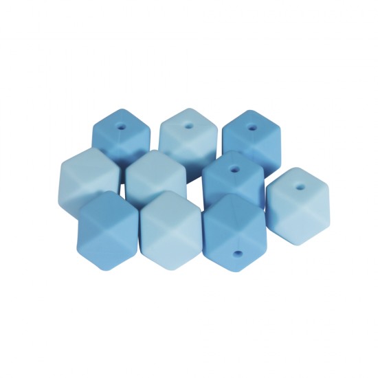 Margele silicon Hexagon, 14 mm, albastru deschis, 10/set