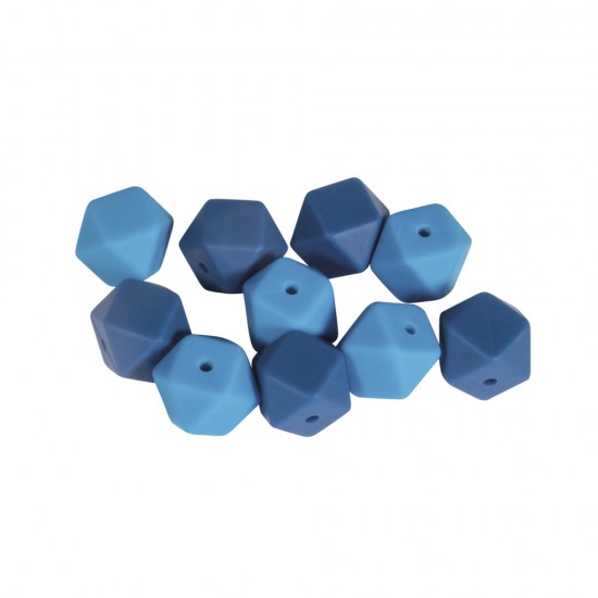 Margele silicon Hexagon, 14 mm, blue shades, 10/set