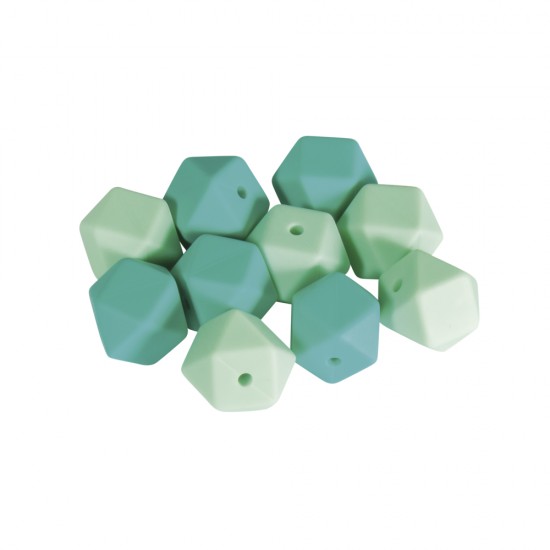 Margele silicon Hexagon, 14 mm, mint shades, 10/set