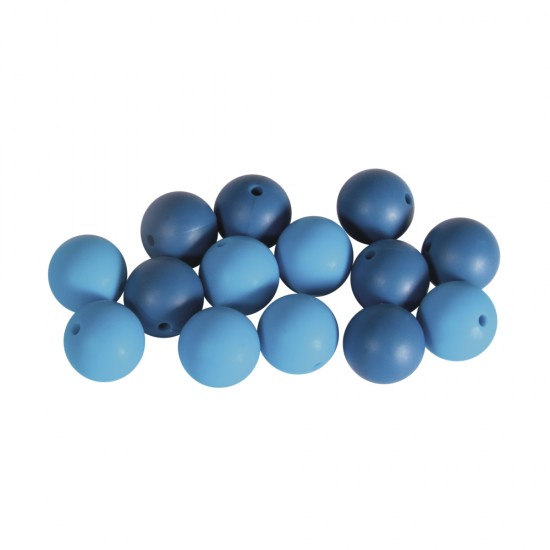 Margele de silicon, 15mm ?, blue shades, tab-bag 14pcs