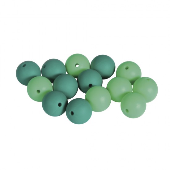 Margele de silicon, 15mm ?, turquoise shades, tab-bag 14pcs