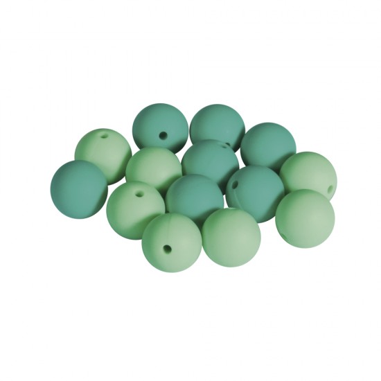 Margele de silicon, 15mm ?, mint green shades, tab-bag 14pcs